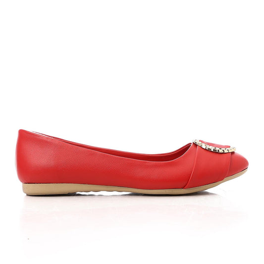 Faux Leather Round-Toe Flat - Red