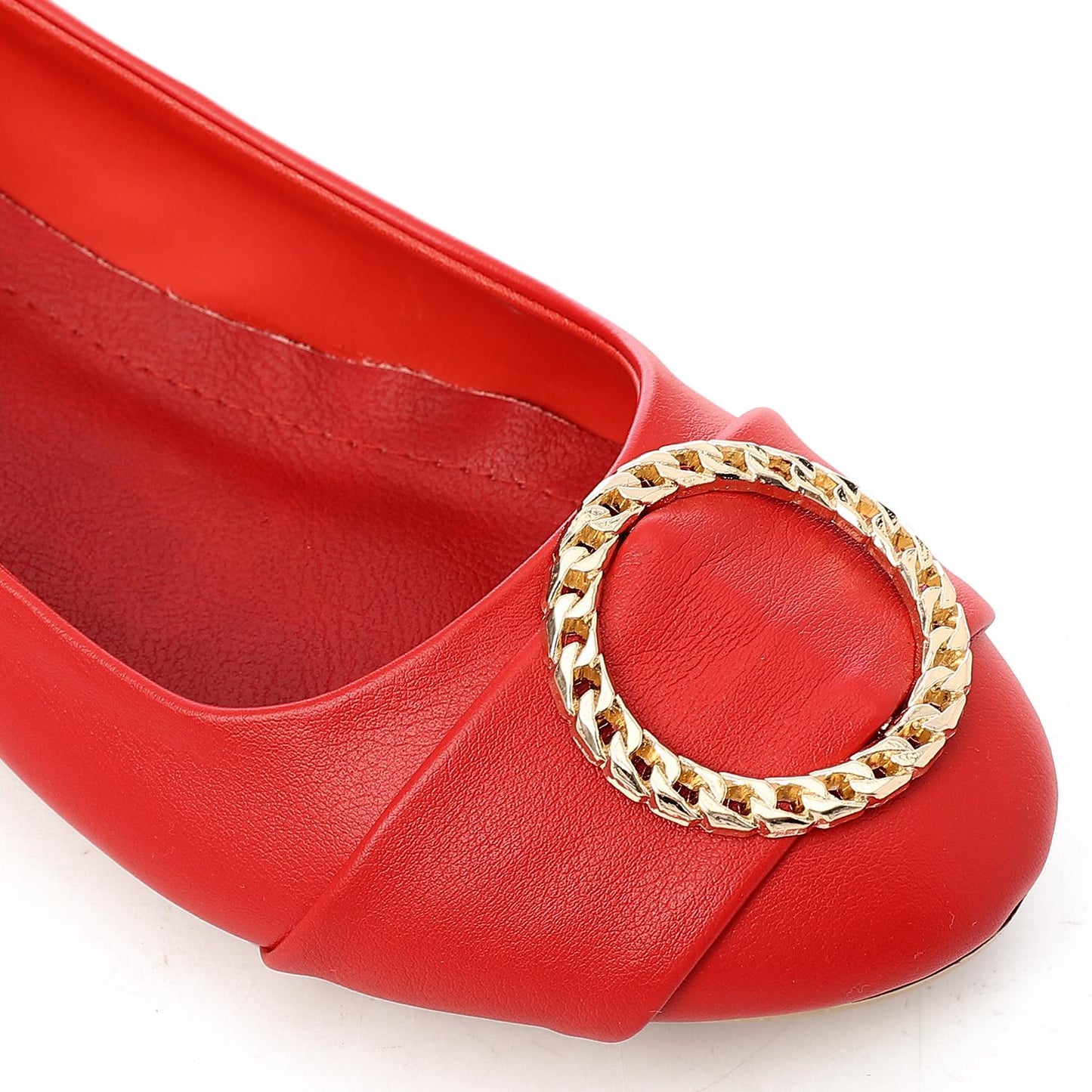 Faux Leather Round-Toe Flat - Red