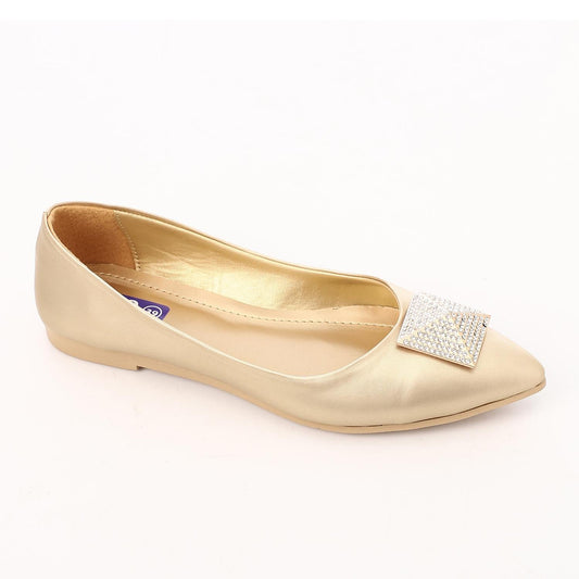 Faux Leather Embellished Ballet Flats - Gold