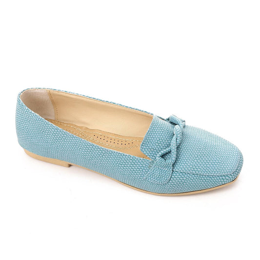 Faux Leather Textured Knot Loafer - Blue