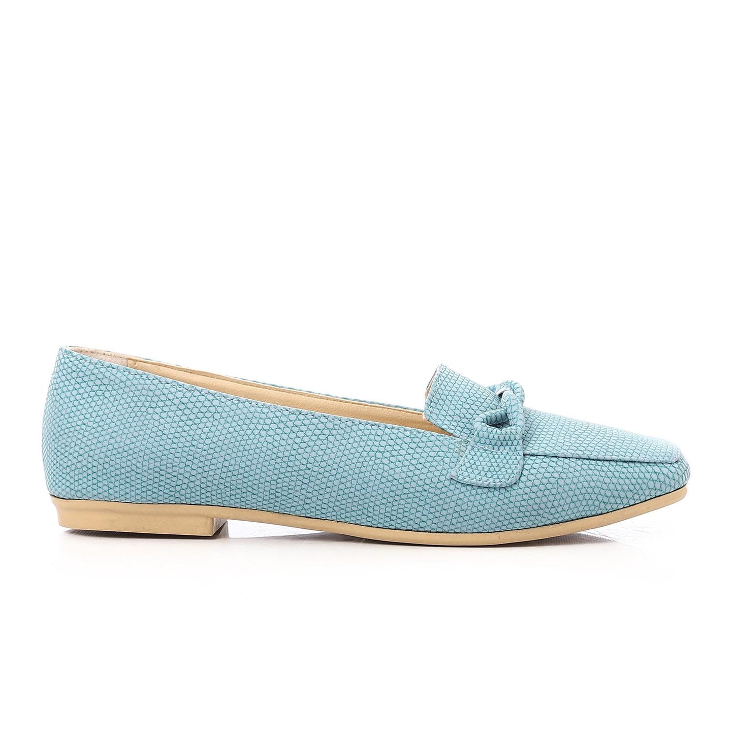Faux Leather Textured Knot Loafer - Blue
