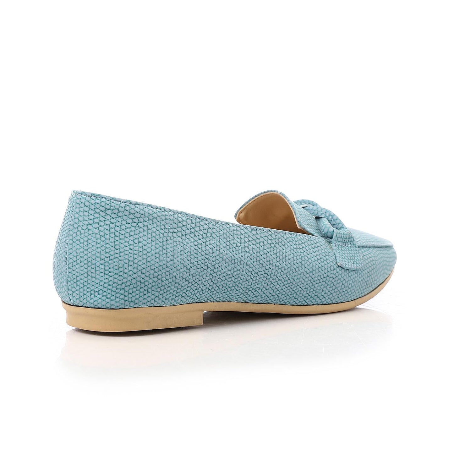 Faux Leather Textured Knot Loafer - Blue