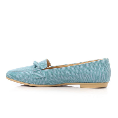 Faux Leather Textured Knot Loafer - Blue