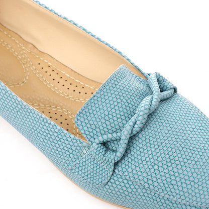 Faux Leather Textured Knot Loafer - Blue
