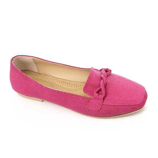 Faux Leather Textured Knot Loafer - Pink