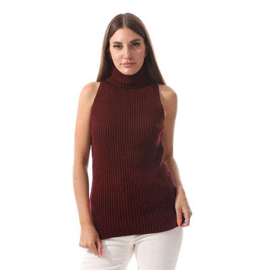 Wool Crew Neck Sleeveless Pullover - Burgundy