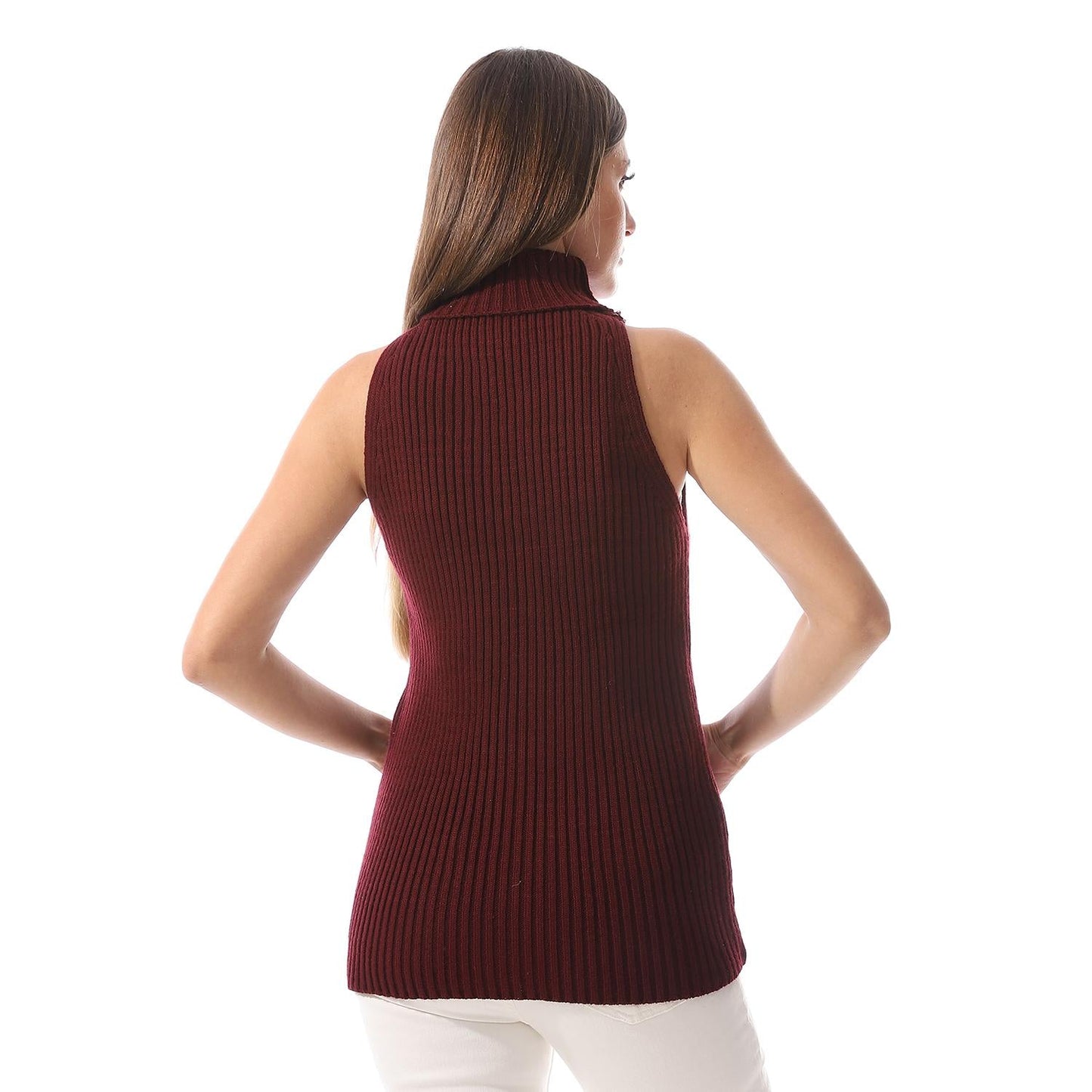 Wool Crew Neck Sleeveless Pullover - Burgundy