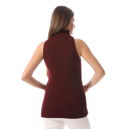 Wool Crew Neck Sleeveless Pullover - Burgundy