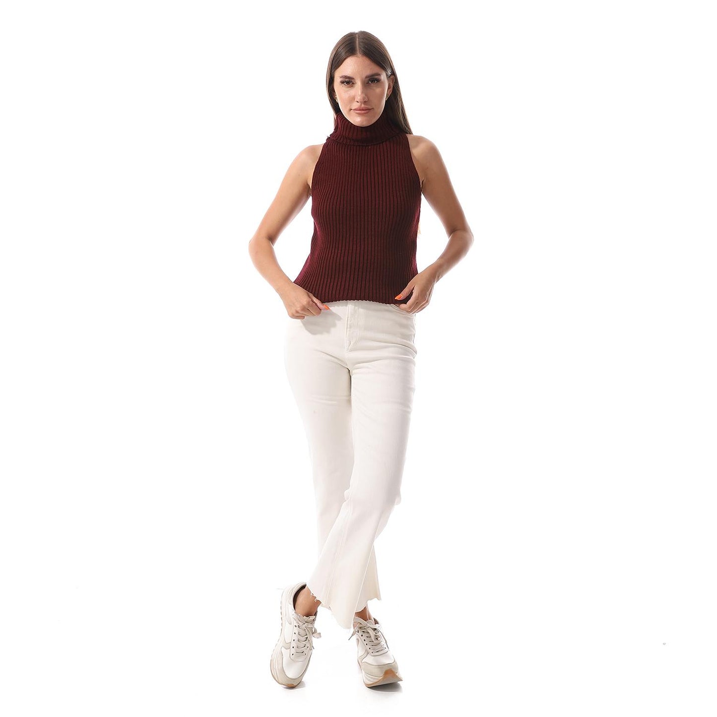 Wool Crew Neck Sleeveless Pullover - Burgundy