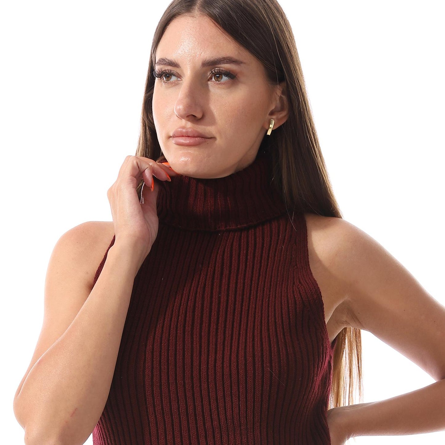Wool Crew Neck Sleeveless Pullover - Burgundy