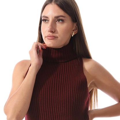 Wool Crew Neck Sleeveless Pullover - Burgundy