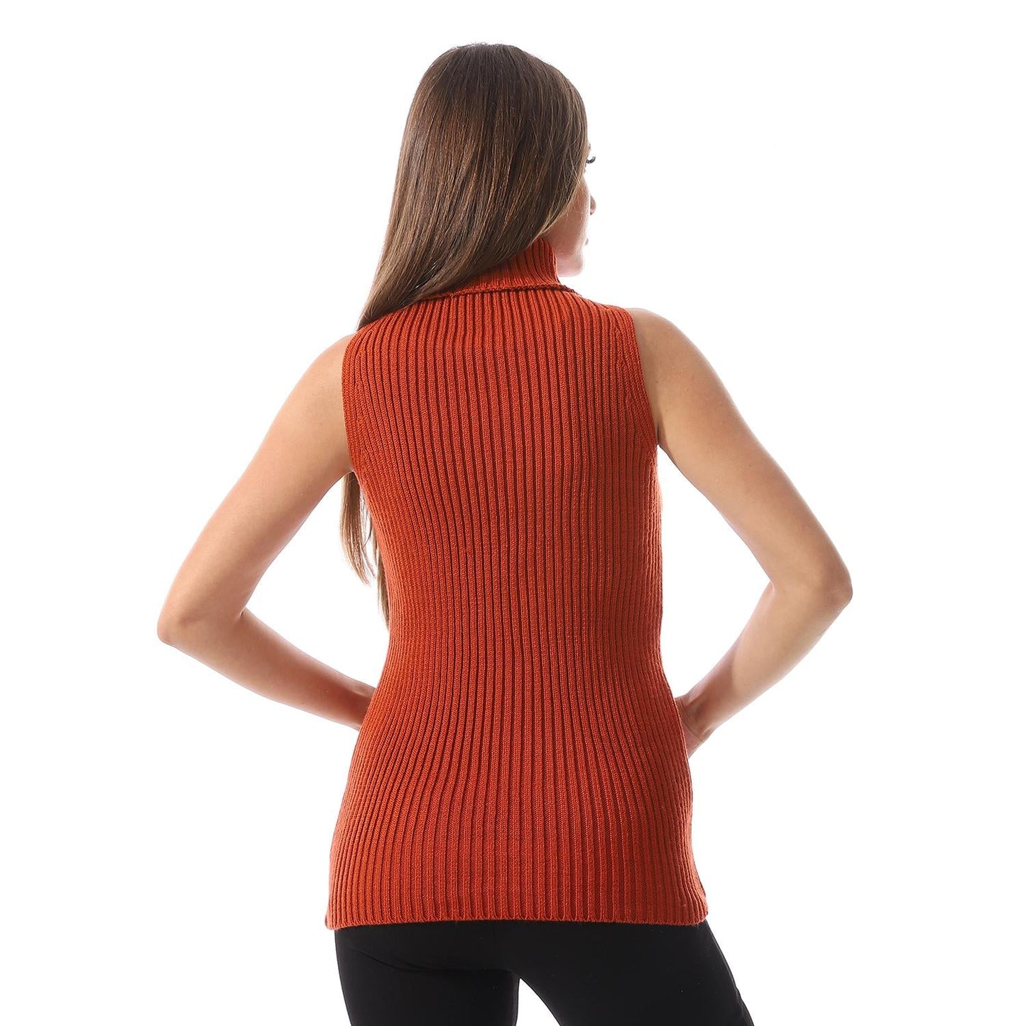 Wool Crew Neck Sleeveless Pullover - Orange