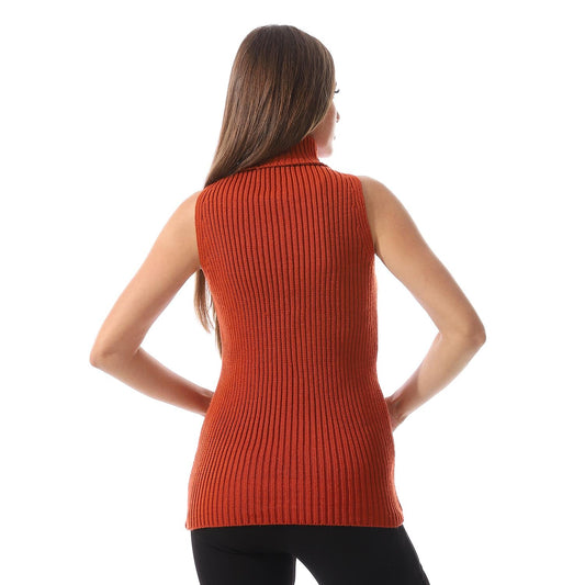 Wool Crew Neck Sleeveless Pullover - Orange