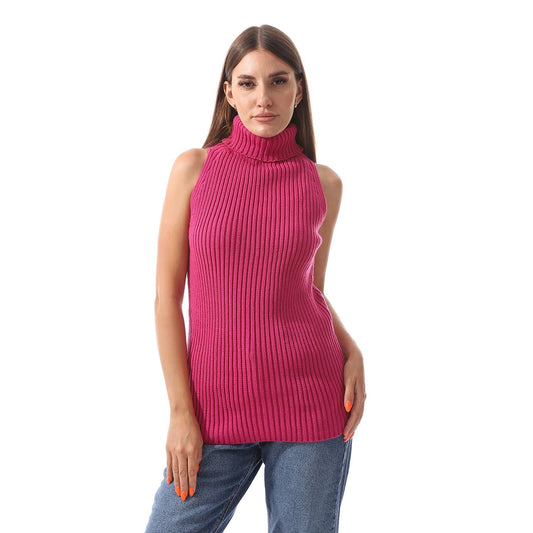 Wool Crew Neck Sleeveless Pullover - Pink