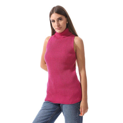 Wool Crew Neck Sleeveless Pullover - Pink