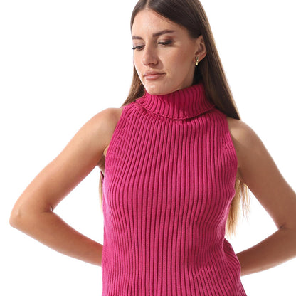 Wool Crew Neck Sleeveless Pullover - Pink