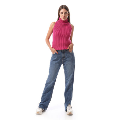 Wool Crew Neck Sleeveless Pullover - Pink