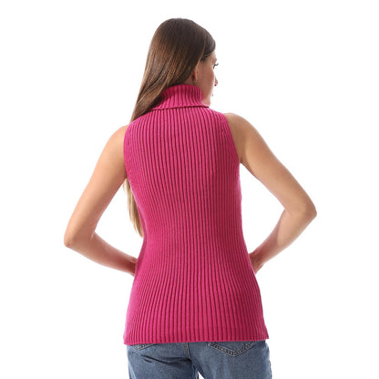 Wool Crew Neck Sleeveless Pullover - Pink