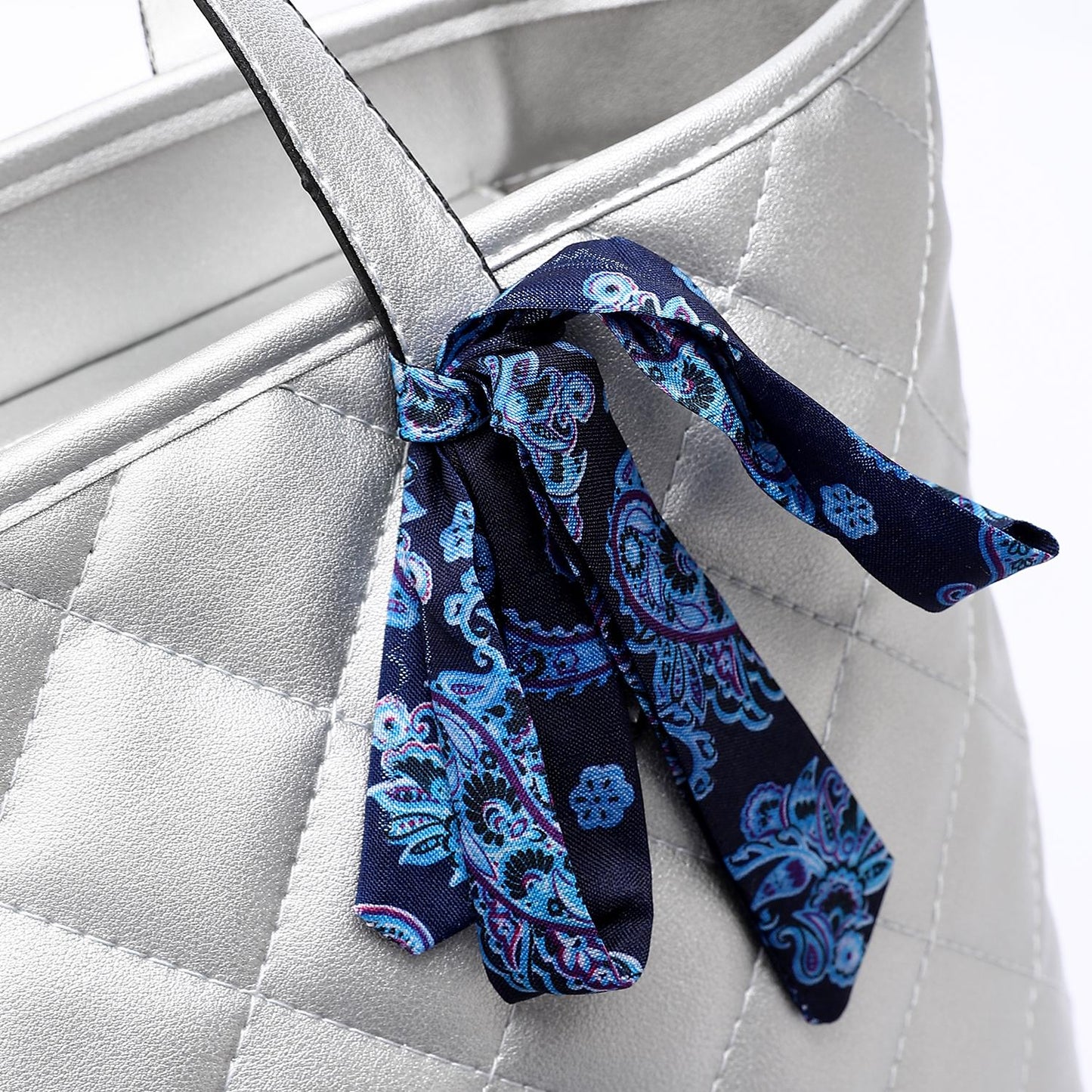 Synthetic Leather Tote Bag - Silver