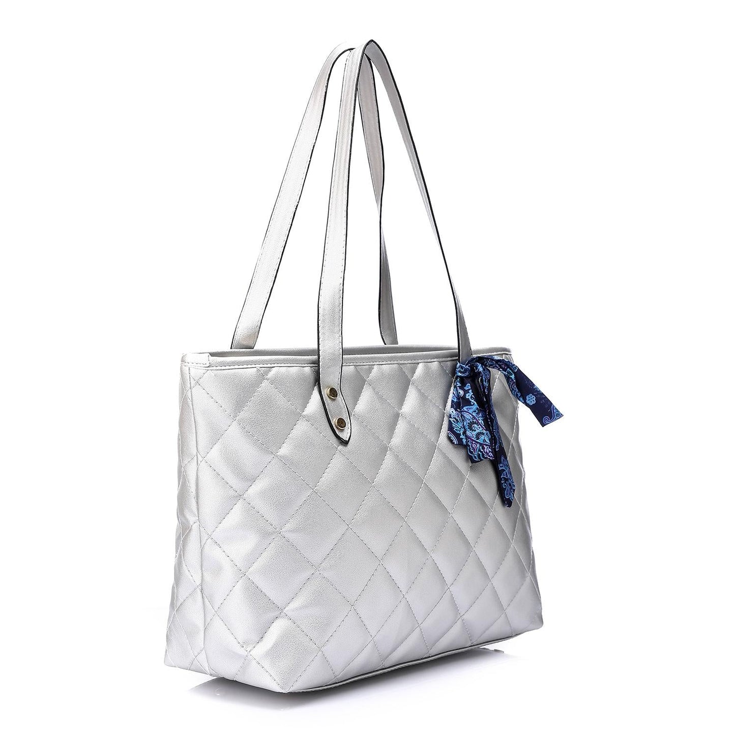 Synthetic Leather Tote Bag - Silver