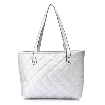 Synthetic Leather Tote Bag - Silver