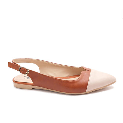 Faux Leather Pointed-Toe Slingback Flat - Tan