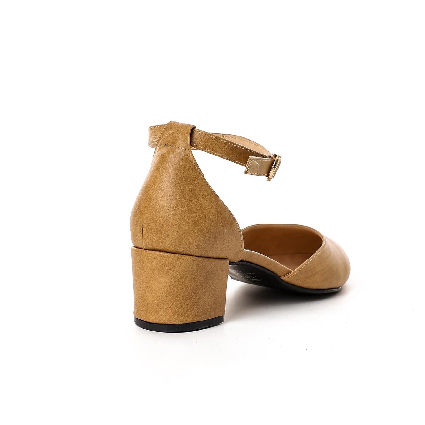 Faux Leather Block Heel Pump - Beige