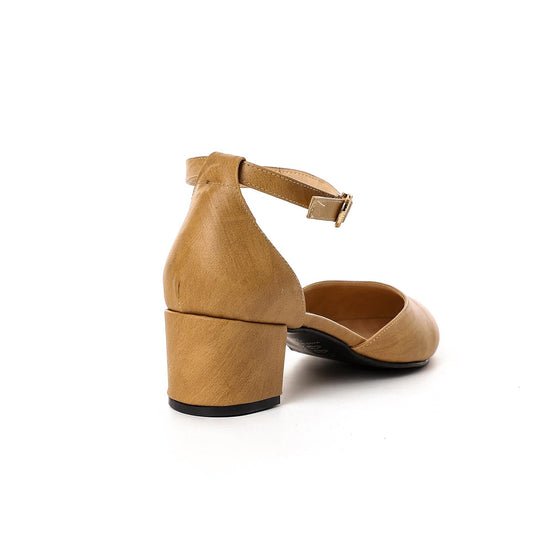 Faux Leather Block Heel Pump - Beige
