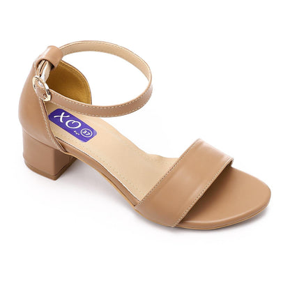 Faux Leather Sandal With Heels - Coffee