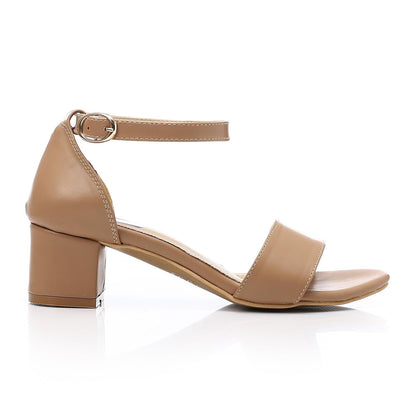 Faux Leather Sandal With Heels - Coffee