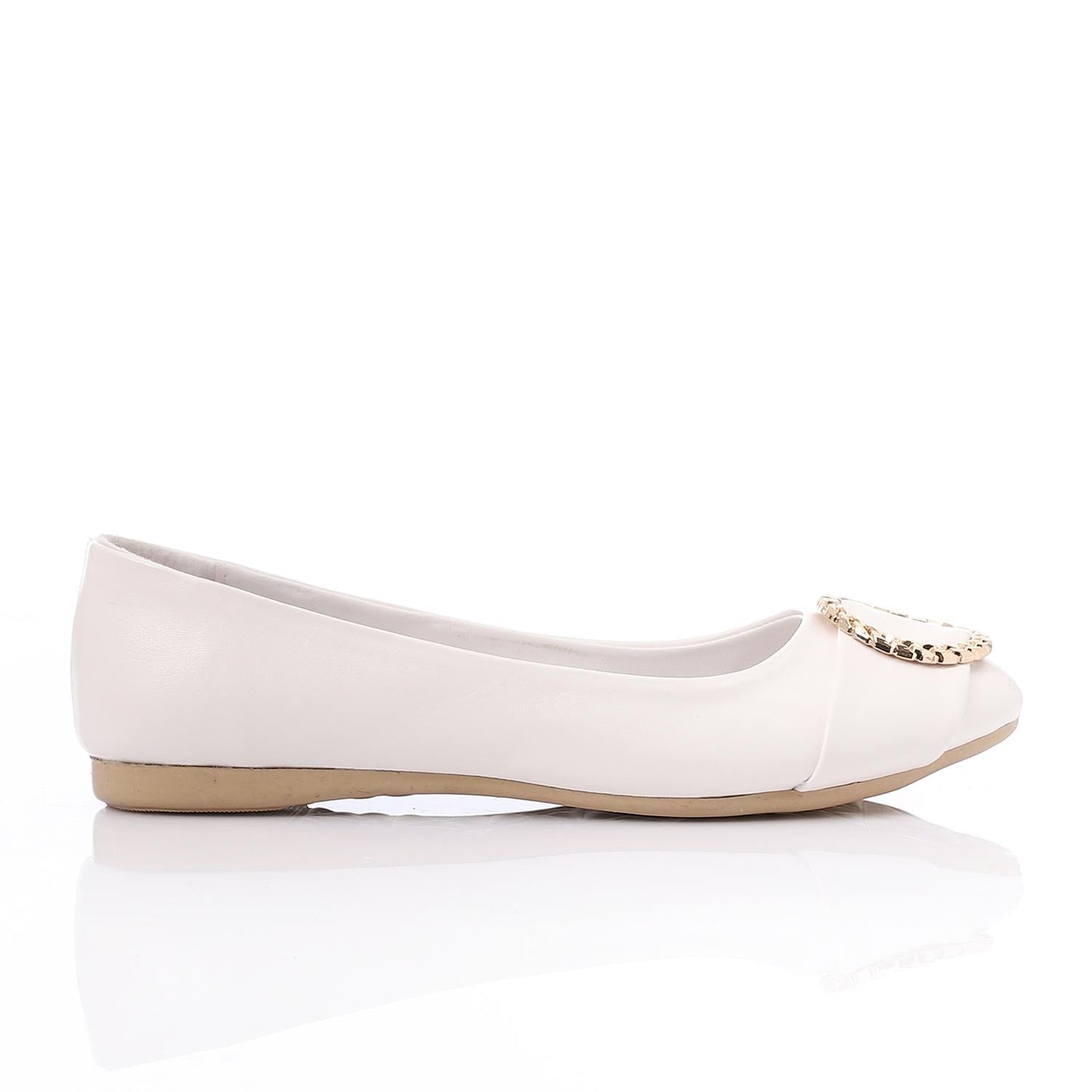 Faux Leather Round-Toe Flat - White