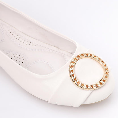 Faux Leather Round-Toe Flat - White
