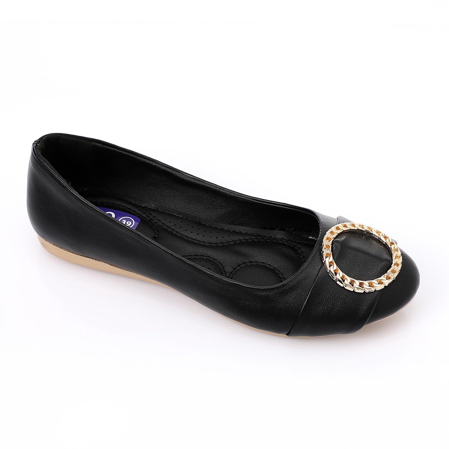 Faux Leather Round-Toe Flat - Black