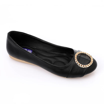 Faux Leather Round-Toe Flat - Black