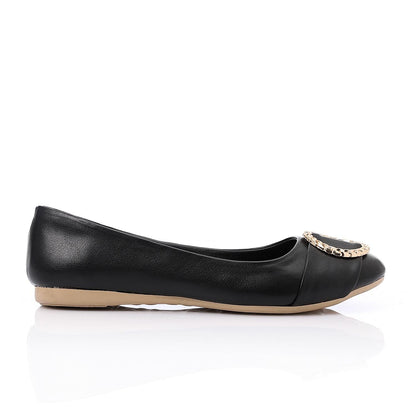 Faux Leather Round-Toe Flat - Black