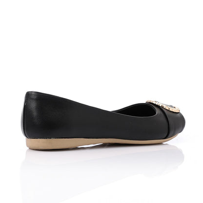 Faux Leather Round-Toe Flat - Black