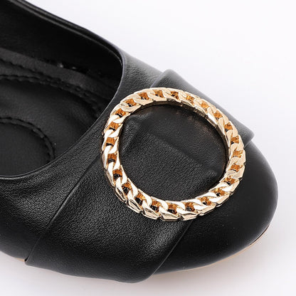 Faux Leather Round-Toe Flat - Black