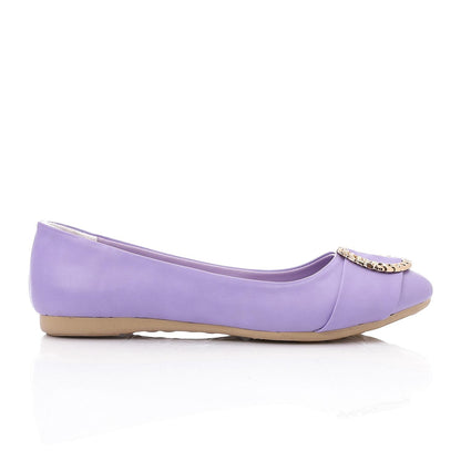 Faux Leather Round-Toe Flat - Lilac