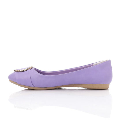 Faux Leather Round-Toe Flat - Lilac