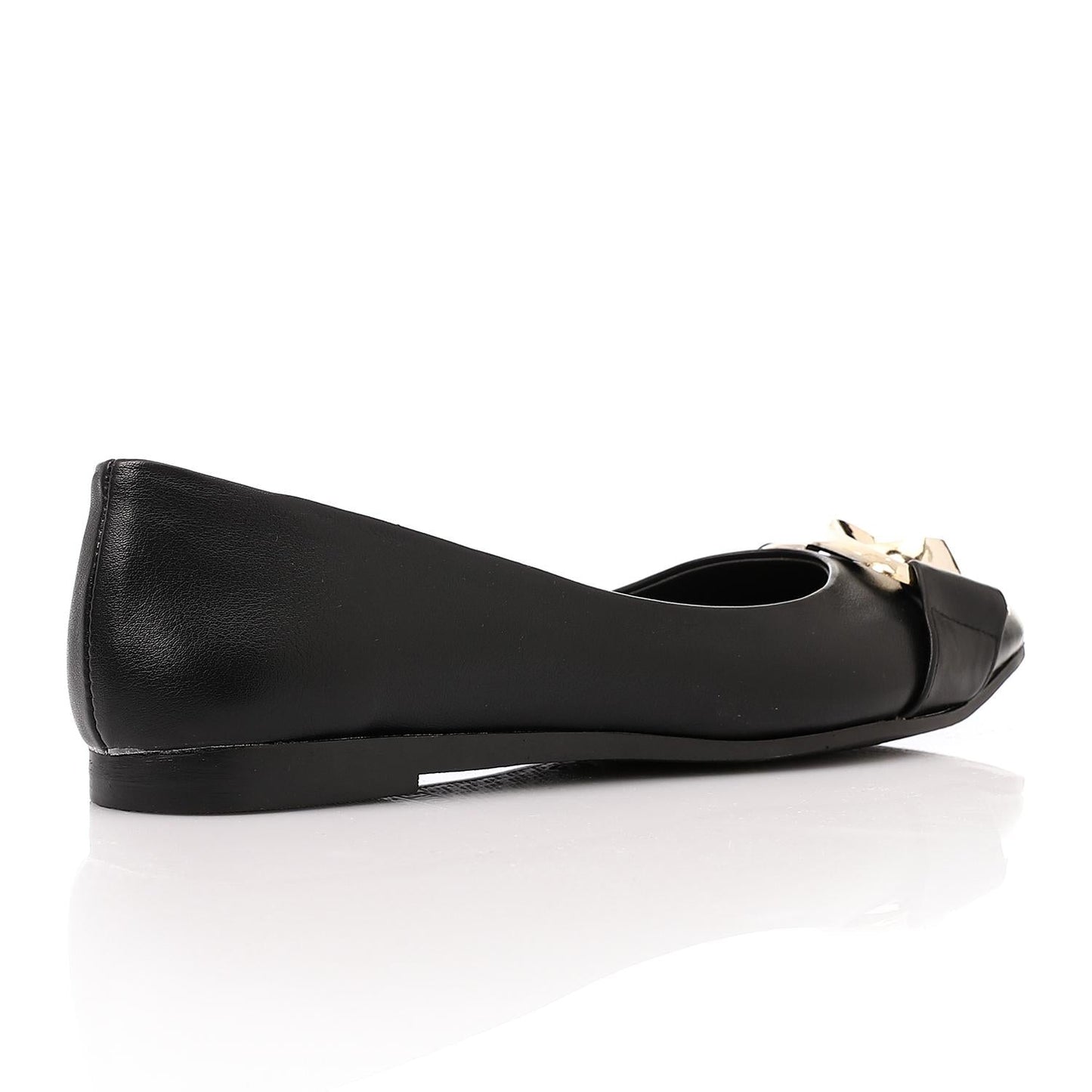Faux Leather Pointed-Toe Ballet Flat - Black