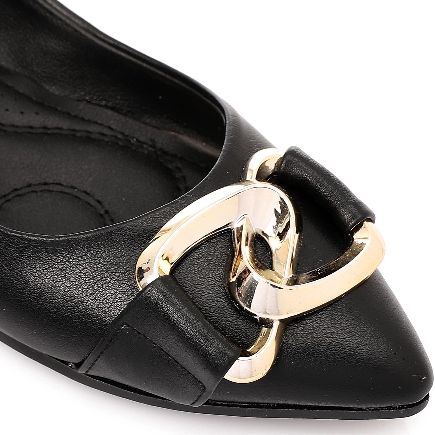 Faux Leather Pointed-Toe Ballet Flat - Black