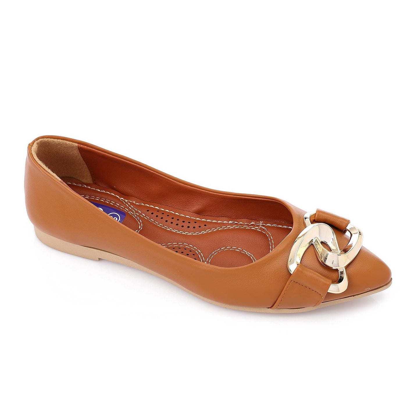 Faux Leather Pointed-Toe Ballet Flat - Camel