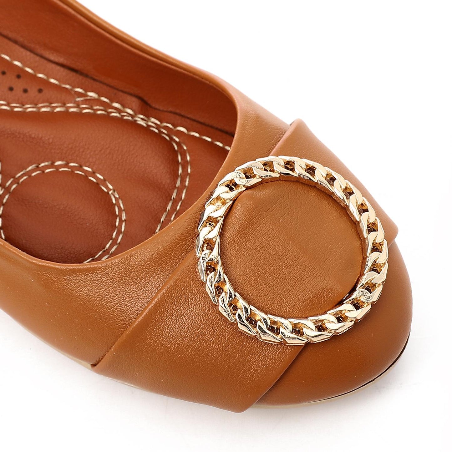 Faux Leather Pointed-Toe Ballet Flat - Camel