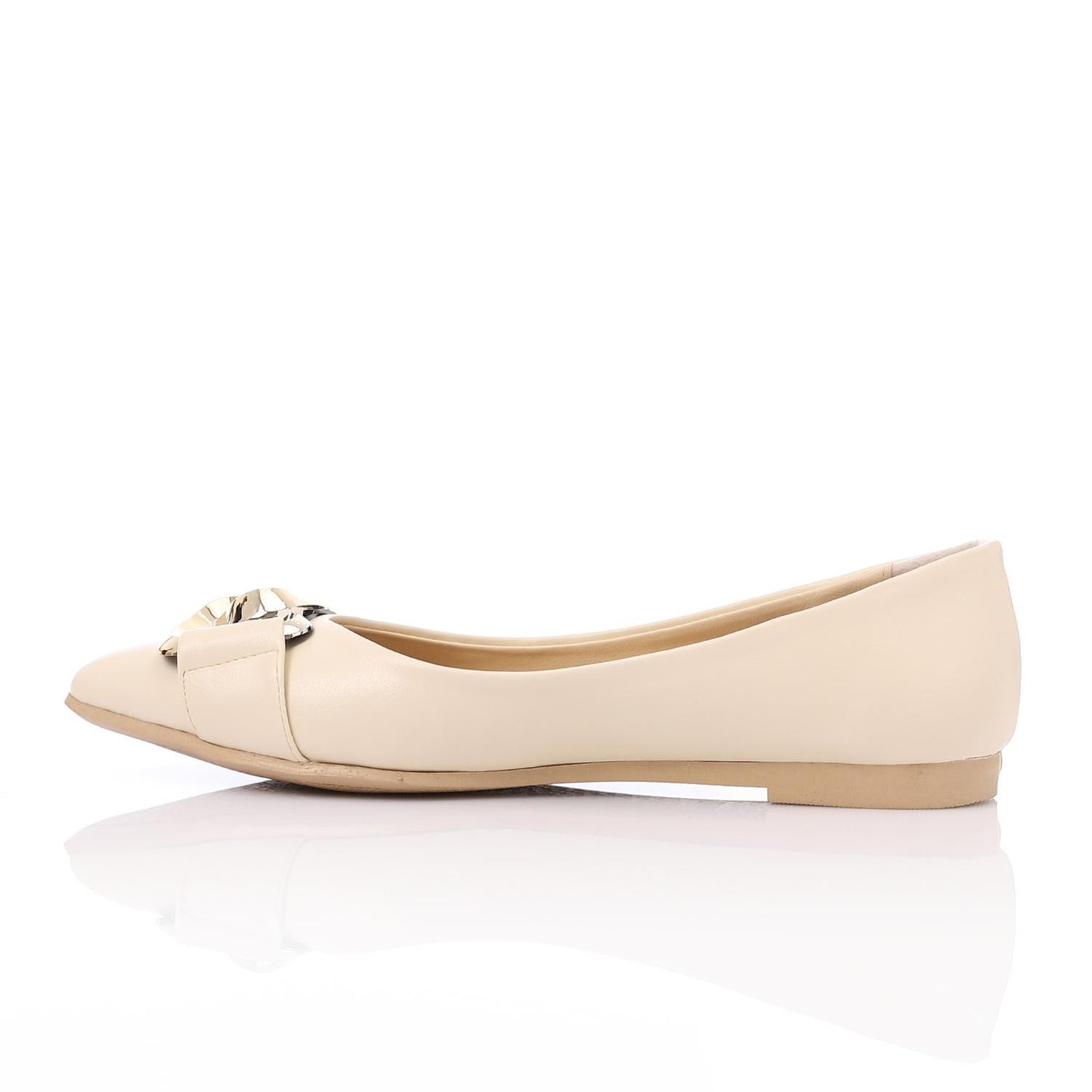 Faux Leather Pointed-Toe Ballet Flat - Beige