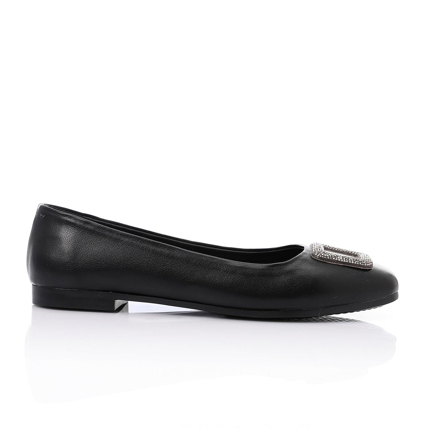 Faux Leather Square-Toe Ballet Flat - Black