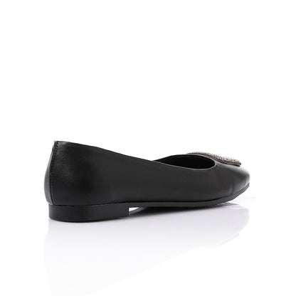 Faux Leather Square-Toe Ballet Flat - Black