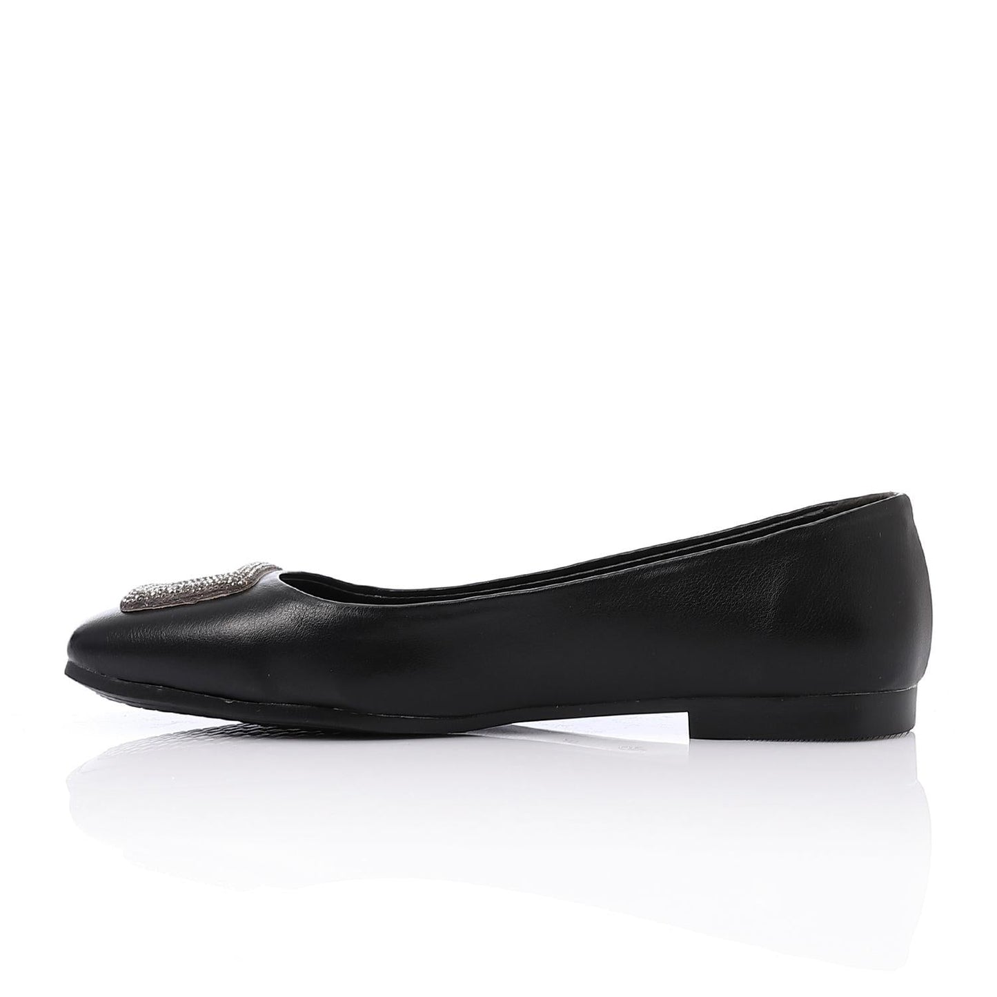 Faux Leather Square-Toe Ballet Flat - Black