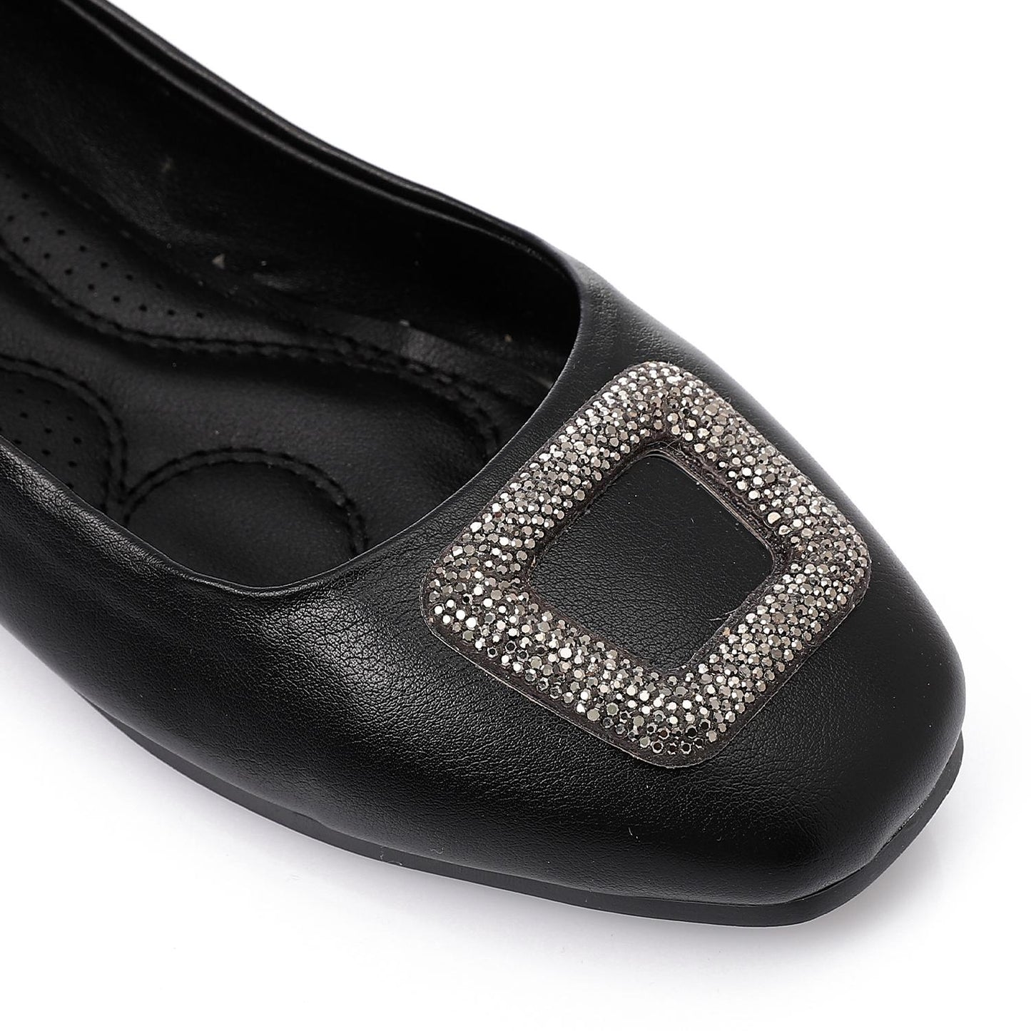 Faux Leather Square-Toe Ballet Flat - Black
