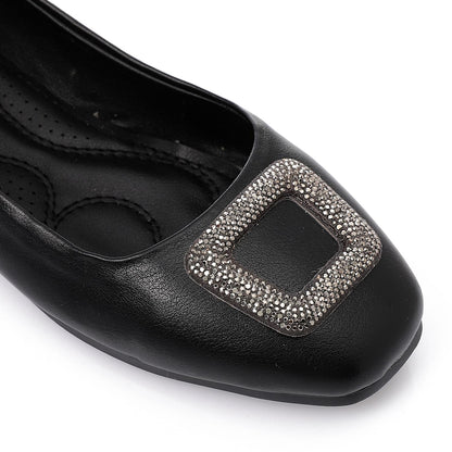 Faux Leather Square-Toe Ballet Flat - Black