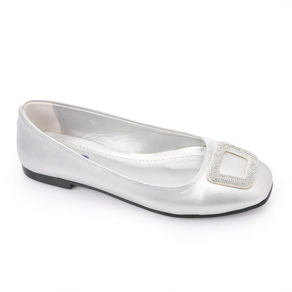 Leather Ballerina Strassed Square - Silver